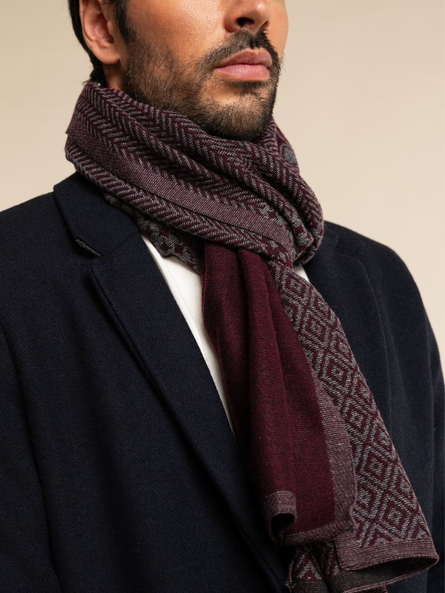 Bruno (grey/red) - warm and soft Italian scarf from wool blend - Fratelli Orsini - Luxury Italian Scarf - Handmade in Italy - 8