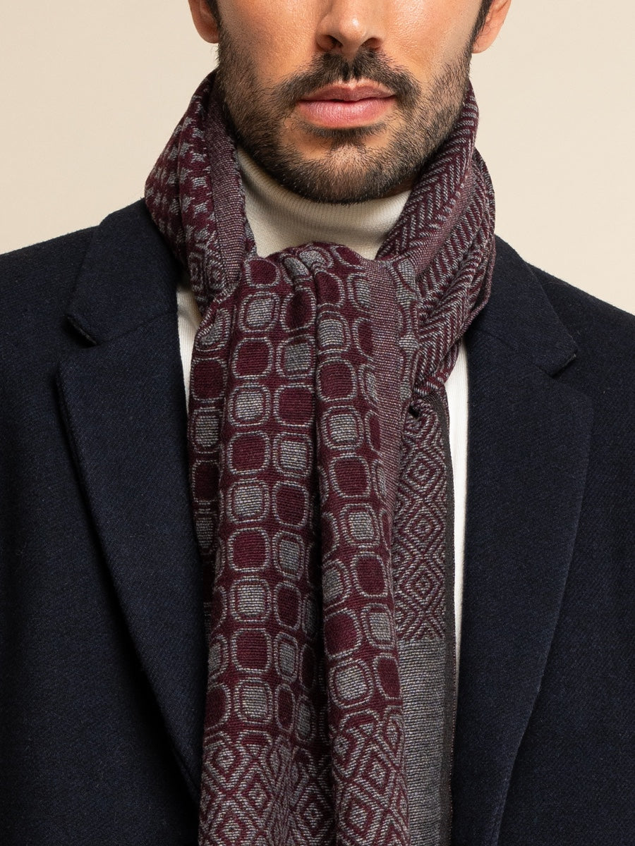 Bruno (grey/red) - warm and soft Italian scarf from wool blend - Fratelli Orsini - Luxury Italian Scarf - Handmade in Italy - 10