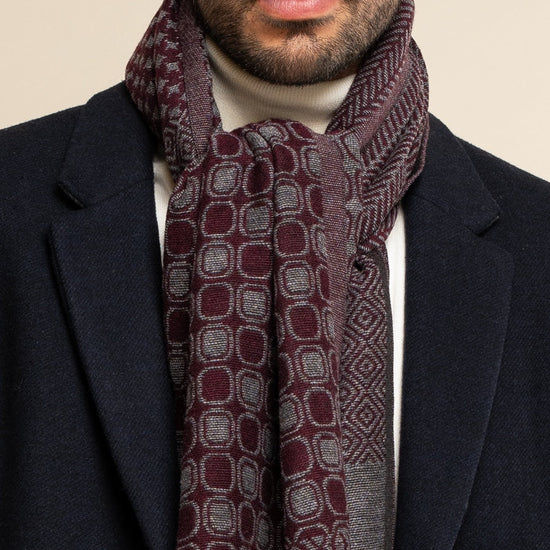 Bruno (grey/red) - warm and soft Italian scarf from wool blend - Fratelli Orsini - Luxury Italian Scarf - Handmade in Italy - 10