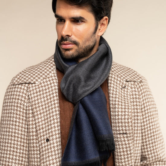 Romeo (blue/grey) - warm and soft scarf from 100% wool - Fratelli Orsini - Luxury Wool Scarf - Handmade in Italy - 2