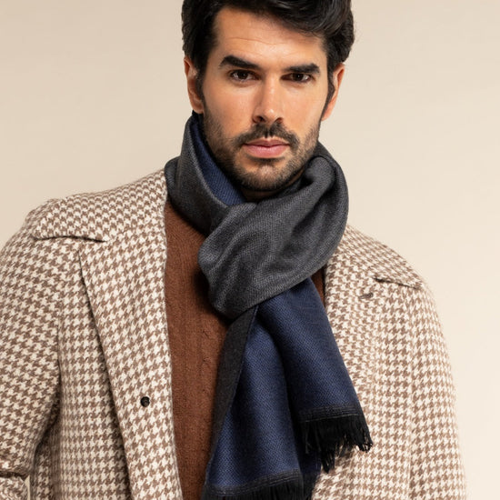 Romeo (blue/grey) - warm and soft scarf from 100% wool - Fratelli Orsini - Luxury Wool Scarf - Handmade in Italy - 7