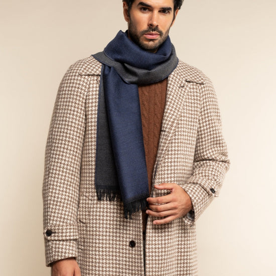 Romeo (blue/grey) - warm and soft scarf from 100% wool - Fratelli Orsini - Luxury Wool Scarf - Handmade in Italy - 5
