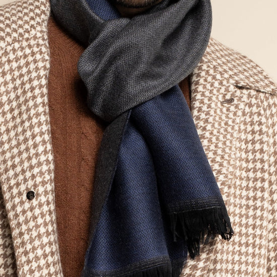 Romeo (blue/grey) - warm and soft scarf from 100% wool - Fratelli Orsini - Luxury Wool Scarf - Handmade in Italy - 9