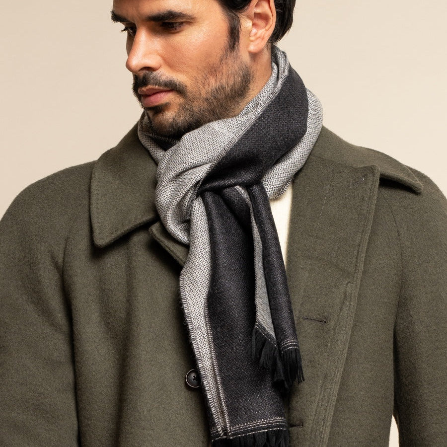 Romeo (blue/grey) - warm and soft scarf from 100% wool - Fratelli Orsini - Luxury Wool Scarf - Handmade in Italy - 2