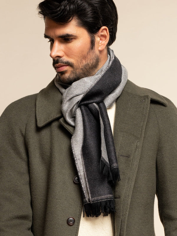 Romeo (blue/grey) - warm and soft scarf from 100% wool
