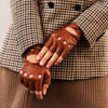 Rossana (cognac) - Italian fingerless lambskin leather driving gloves - Fratelli Orsini - Luxury Driving Gloves - Handmade in Italy - 2