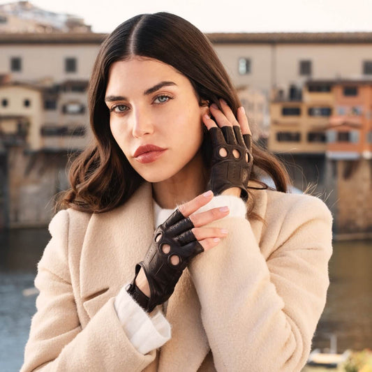 Rossana (dark brown) - Italian fingerless lambskin leather driving gloves - Fratelli Orsini - Luxury Driving Gloves - Handmade in Italy - 2