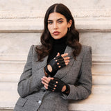 Rossana (black) - Italian fingerless lambskin leather driving gloves 
 - Fratelli Orsini - Luxury Leather Gloves - Handmade in Italy - 3