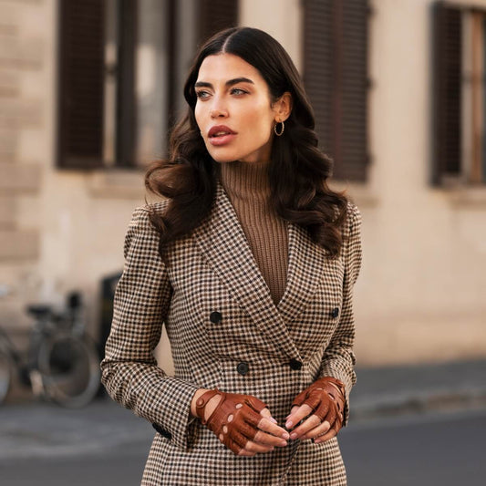 Rossana (cognac) - Italian fingerless lambskin leather driving gloves - Fratelli Orsini - Luxury Driving Gloves - Handmade in Italy - 3