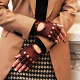 Rossana (cordovan) - Italian fingerless lambskin leather driving gloves - Fratelli Orsini - Luxury Driving Gloves - Handmade in Italy - 3
