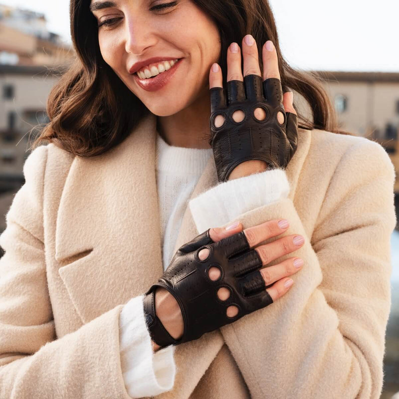 Women's Driving Gloves Dark Brown  Fingerless - Made in Italy – Luxury Leather Gloves – Handmade in Italy – Fratelli Orsini® - 4
