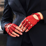 Rossana (red) - Italian fingerless lambskin leather driving gloves - Fratelli Orsini - Luxury Driving Gloves - Handmade in Italy - 8