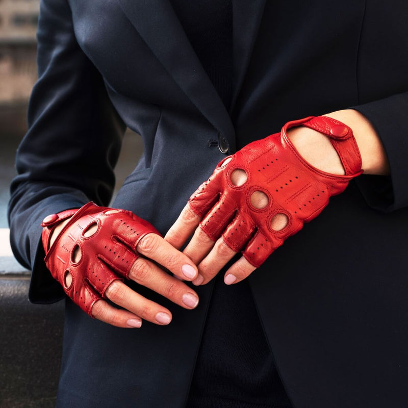 Women's Driving Gloves Red  Fingerless - Made in Italy – Luxury Leather Gloves – Handmade in Italy – Fratelli Orsini® - 8