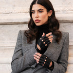 Rossana (black) - Italian fingerless lambskin leather driving gloves 
 - Fratelli Orsini - Luxury Leather Gloves - Handmade in Italy - 4