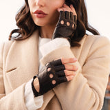 Rossana (dark brown) - Italian fingerless lambskin leather driving gloves - Fratelli Orsini - Luxury Driving Gloves - Handmade in Italy - 5