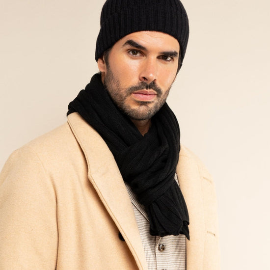 Napoli (black) - 100% cashmere ribbed scarf (unisex)  - Fratelli Orsini - Luxury Cashmere Scarf - Handmade in Italy - 5