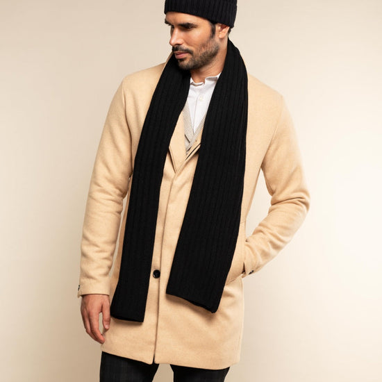Napoli (black) - 100% cashmere ribbed scarf (unisex)  - Fratelli Orsini - Luxury Cashmere Scarf - Handmade in Italy - 7