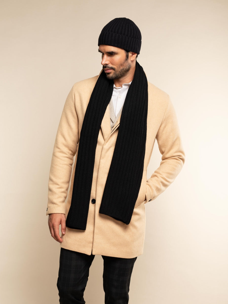 Napoli (black) - 100% cashmere ribbed scarf (unisex)  - Fratelli Orsini - Luxury Cashmere Scarf - Handmade in Italy - 7