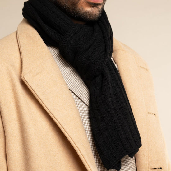 Napoli (black) - 100% cashmere ribbed scarf (unisex)  - Fratelli Orsini - Luxury Cashmere Scarf - Handmade in Italy - 9