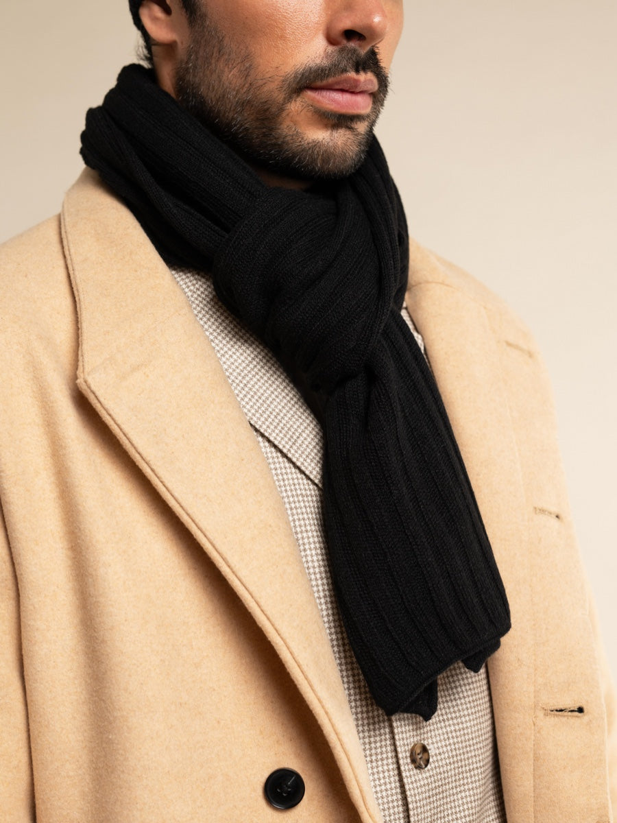 Napoli (black) - 100% cashmere ribbed scarf (unisex)  - Fratelli Orsini - Luxury Cashmere Scarf - Handmade in Italy - 9