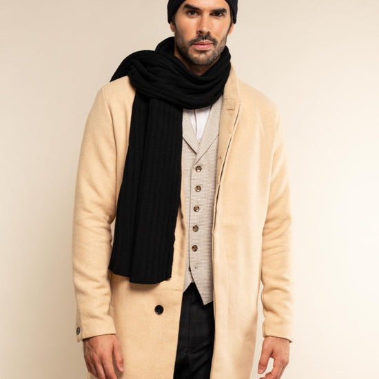 Napoli (black) - 100% cashmere ribbed scarf (unisex)  - Fratelli Orsini - Luxury Cashmere Scarf - Handmade in Italy - 11