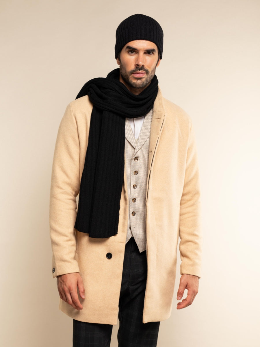 Napoli (black) - 100% cashmere ribbed scarf (unisex)  - Fratelli Orsini - Luxury Cashmere Scarf - Handmade in Italy - 11