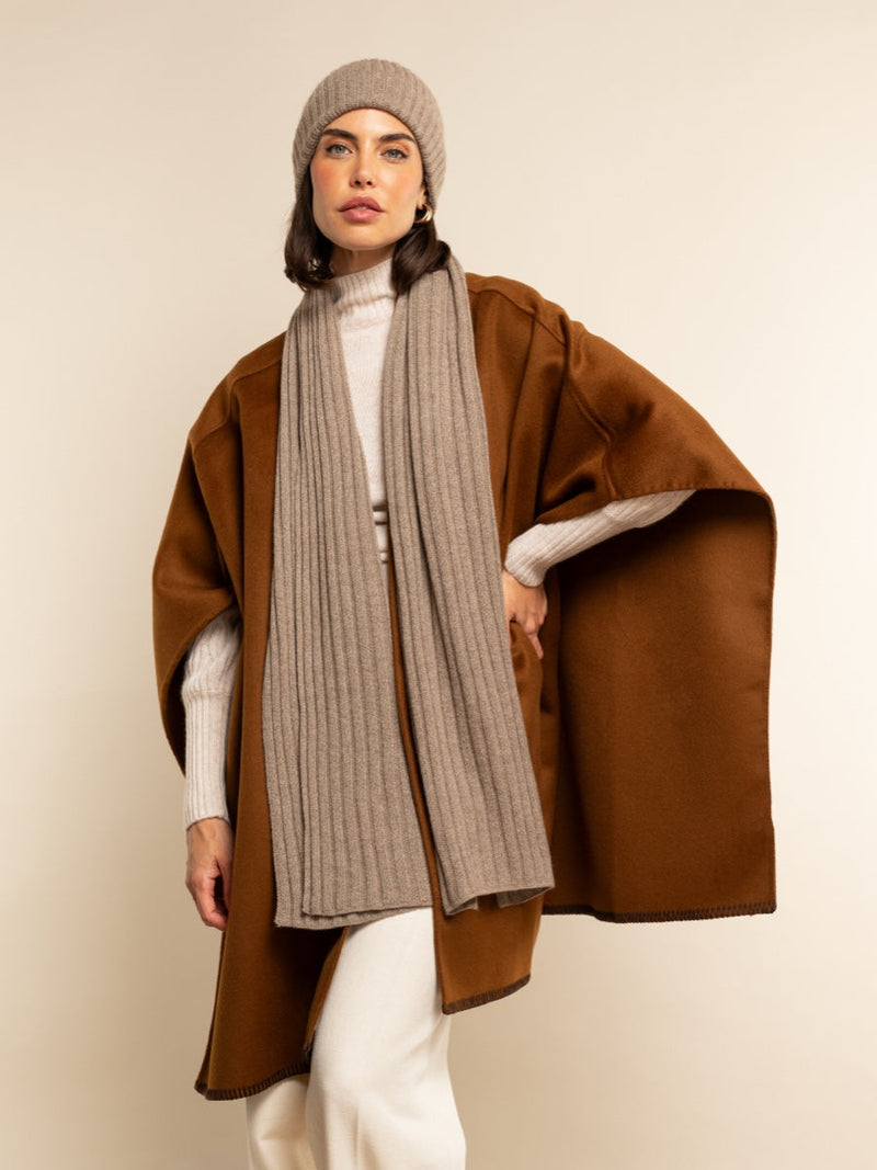 Napoli (brown) - 100% cashmere ribbed scarf (unisex)