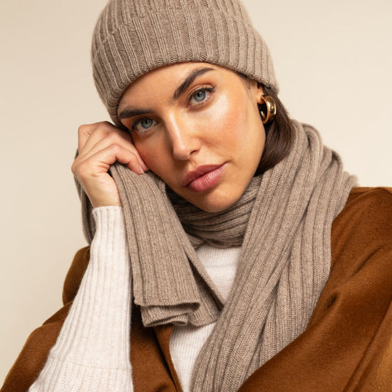 Napoli (brown) - 100% cashmere ribbed scarf (unisex) - Fratelli Orsini - Luxury Cashmere Scarf - Handmade in Italy - 17