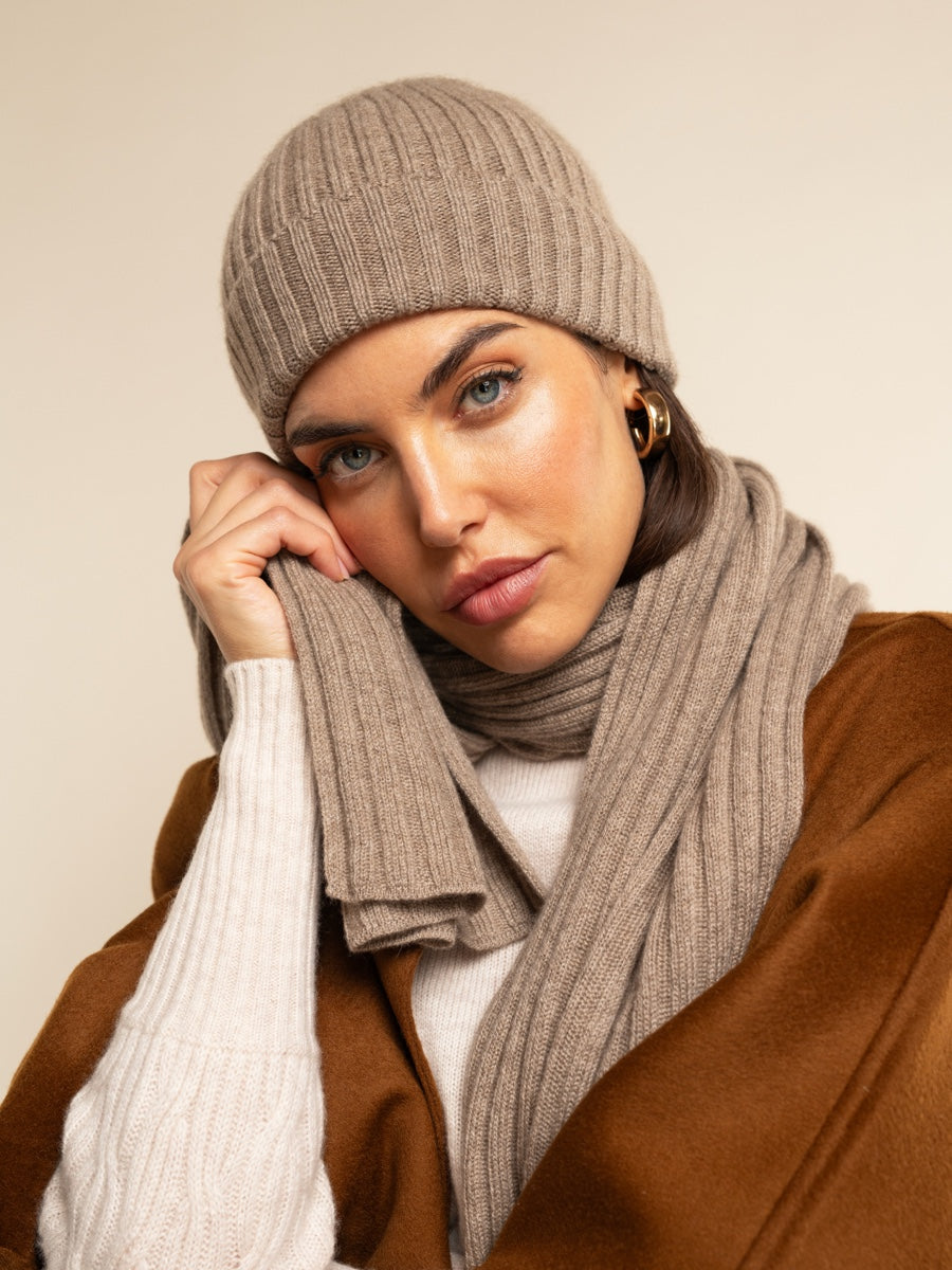 Napoli (brown) - 100% cashmere ribbed scarf (unisex) - Fratelli Orsini - Luxury Cashmere Scarf - Handmade in Italy - 17