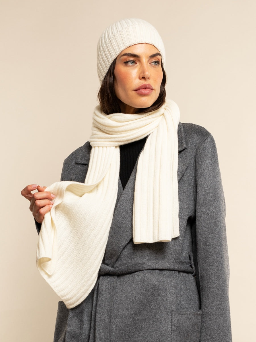 Napoli (cream) - 100% cashmere ribbed scarf (unisex) - Fratelli Orsini - Luxury Cashmere Scarf - Handmade in Italy - 5