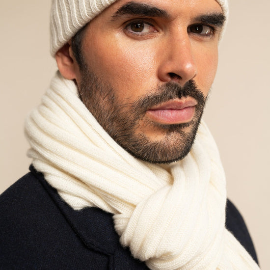 Napoli (cream) - 100% cashmere ribbed scarf (unisex) - Fratelli Orsini - Luxury Cashmere Scarf - Handmade in Italy - 8