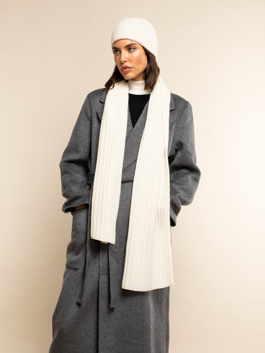 Napoli (cream) - 100% cashmere ribbed scarf (unisex) - Fratelli Orsini - Luxury Cashmere Scarf - Handmade in Italy - 10