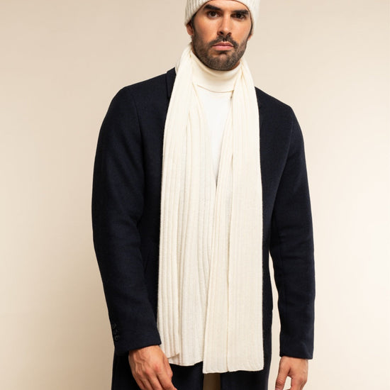 Napoli (cream) - 100% cashmere ribbed scarf (unisex) - Fratelli Orsini - Luxury Cashmere Scarf - Handmade in Italy - 14