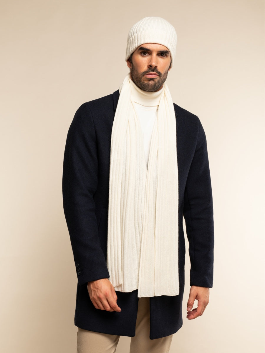 Napoli (cream) - 100% cashmere ribbed scarf (unisex) - Fratelli Orsini - Luxury Cashmere Scarf - Handmade in Italy - 14