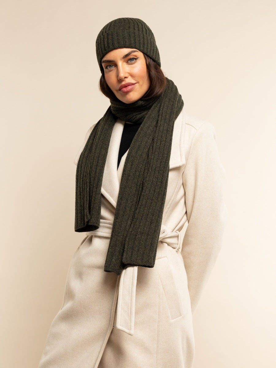 Napoli (dark green) - 100% cashmere ribbed scarf (unisex) - Fratelli Orsini - Luxury Cashmere Scarf - Handmade in Italy - 6