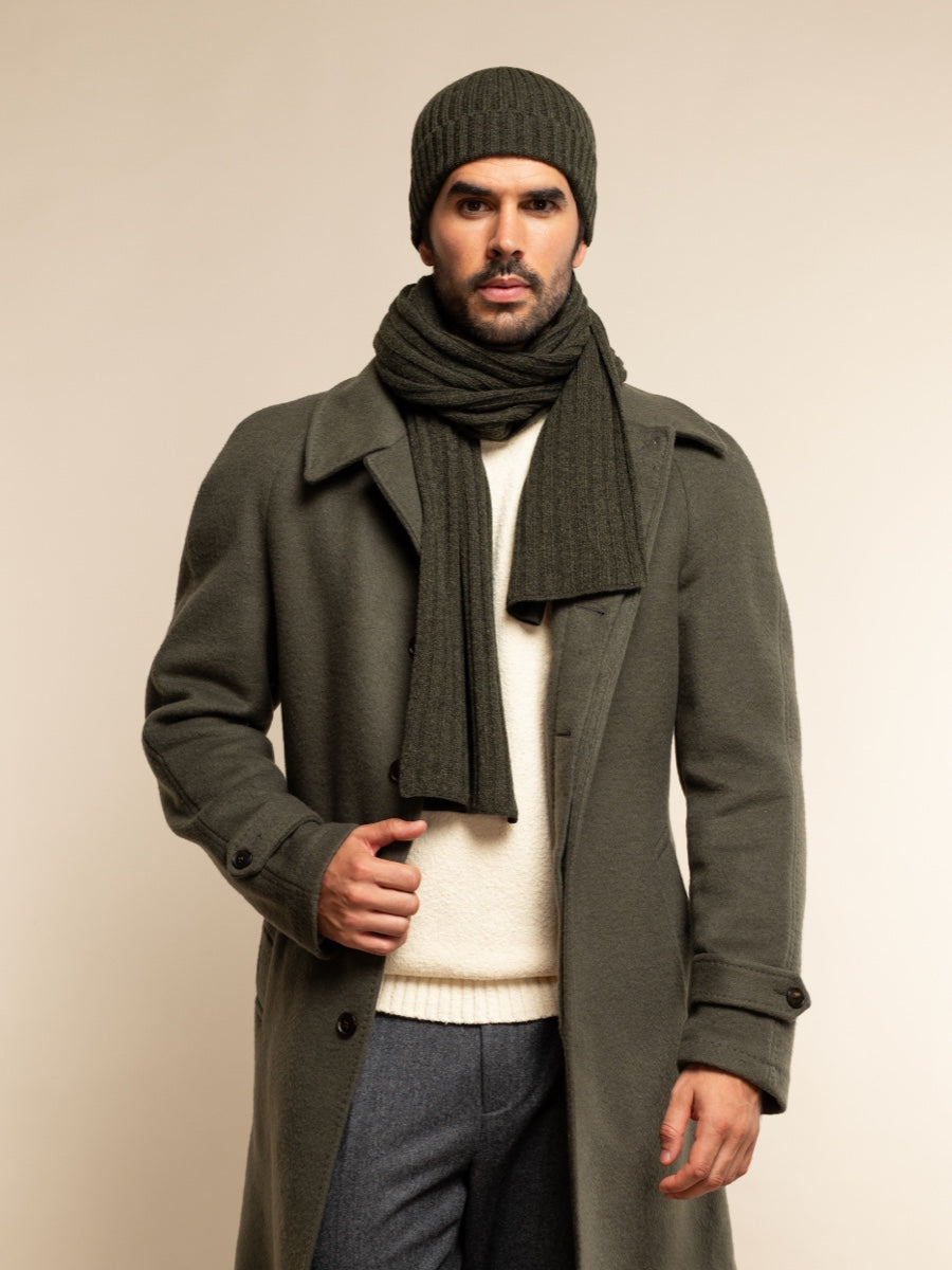 Napoli (dark green) - 100% cashmere ribbed scarf (unisex) - Fratelli Orsini - Luxury Cashmere Scarf - Handmade in Italy - 10