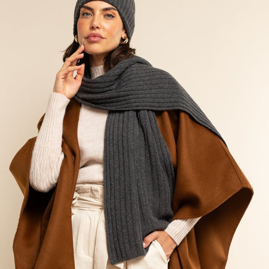 Napoli (dark grey) - 100% cashmere ribbed scarf (unisex) - Fratelli Orsini - Luxury Cashmere Scarf - Handmade in Italy - 8
