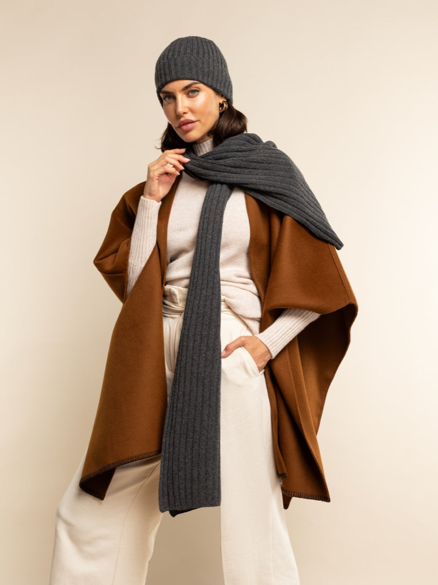 Napoli (dark grey) - 100% cashmere ribbed scarf (unisex) - Fratelli Orsini - Luxury Cashmere Scarf - Handmade in Italy - 12