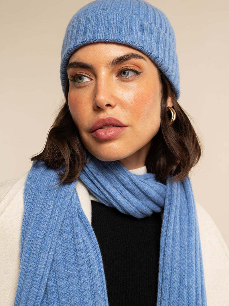 Napoli (light blue) - 100% cashmere ribbed scarf (unisex)