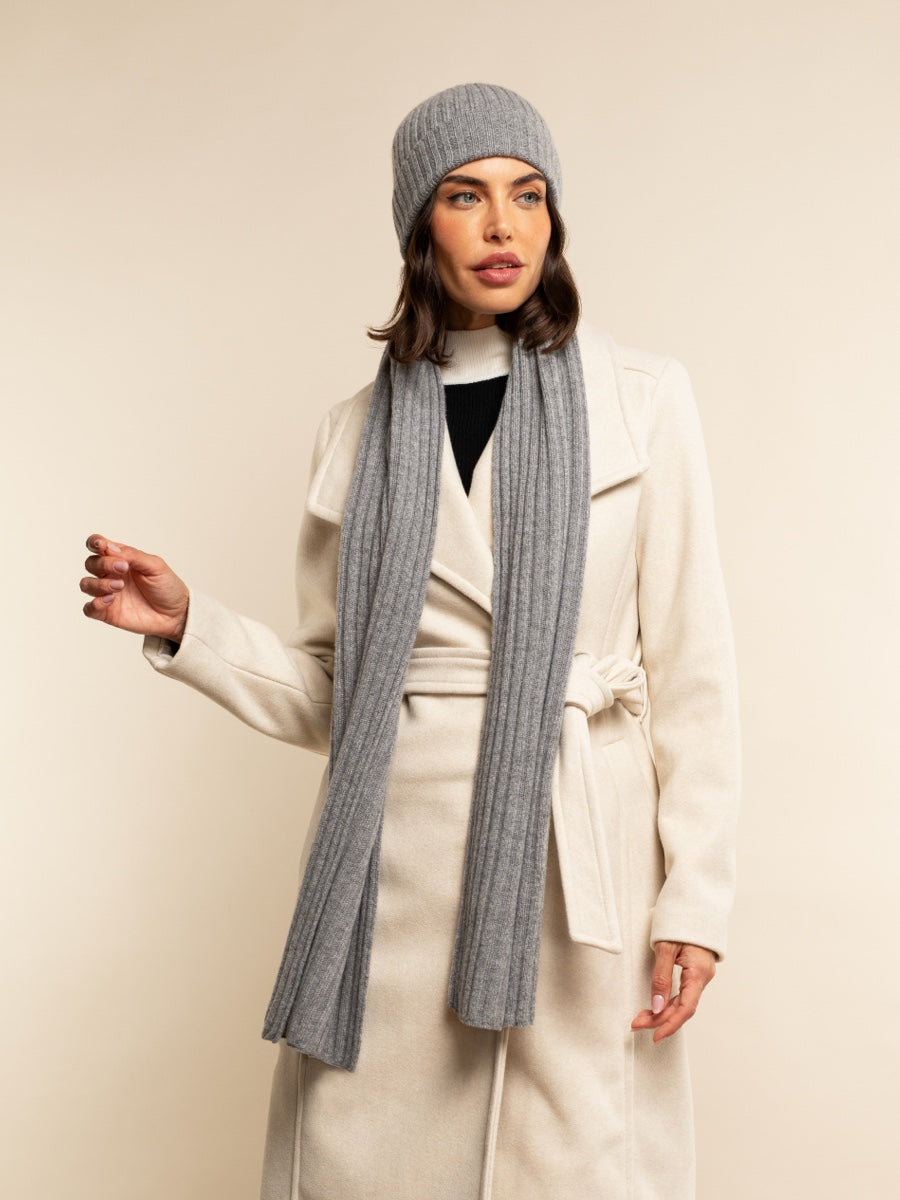 Napoli (light grey) - 100% cashmere ribbed scarf (unisex) - Fratelli Orsini - Luxury Cashmere Scarf - Handmade in Italy - 6