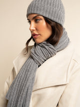 Napoli (light grey) - 100% cashmere ribbed scarf (unisex)