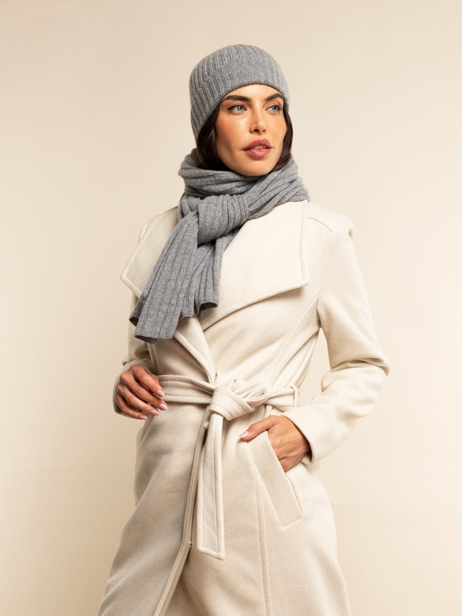Napoli (light grey) - 100% cashmere ribbed scarf (unisex) - Fratelli Orsini - Luxury Cashmere Scarf - Handmade in Italy - 11