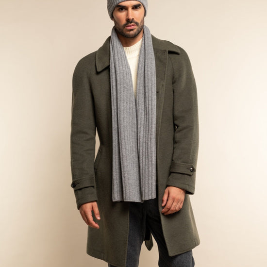 Napoli (light grey) - 100% cashmere ribbed scarf (unisex) - Fratelli Orsini - Luxury Cashmere Scarf - Handmade in Italy - 12