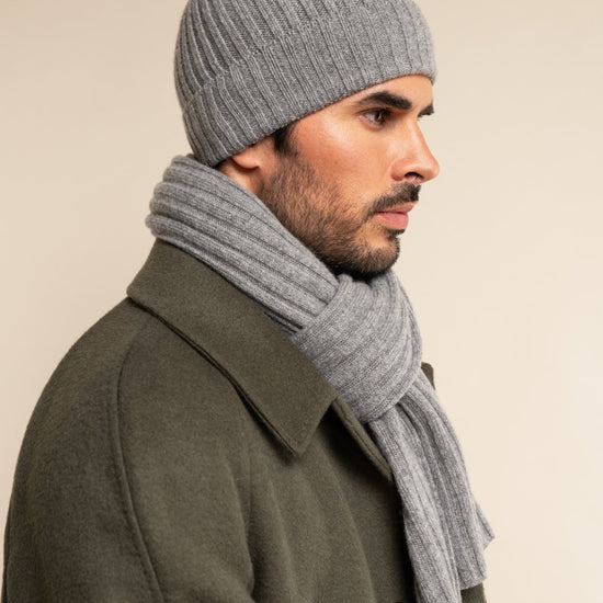 Napoli (light grey) - 100% cashmere ribbed scarf (unisex) - Fratelli Orsini - Luxury Cashmere Scarf - Handmade in Italy - 15