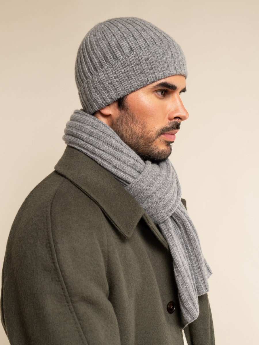 Napoli (light grey) - 100% cashmere ribbed scarf (unisex) - Fratelli Orsini - Luxury Cashmere Scarf - Handmade in Italy - 15