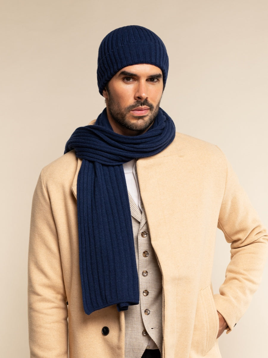 Napoli (navy blue) - 100% cashmere ribbed scarf (unisex) - Fratelli Orsini - Luxury Cashmere Scarf - Handmade in Italy - 6