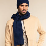 Napoli (navy blue) - 100% cashmere ribbed scarf (unisex) - Fratelli Orsini - Luxury Cashmere Scarf - Handmade in Italy - 6