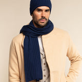 Napoli (navy blue) - 100% cashmere ribbed scarf (unisex) - Fratelli Orsini - Luxury Cashmere Scarf - Handmade in Italy - 6