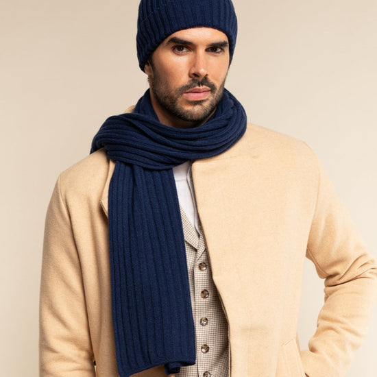Napoli (navy blue) - 100% cashmere ribbed scarf (unisex) - Fratelli Orsini - Luxury Cashmere Scarf - Handmade in Italy - 6