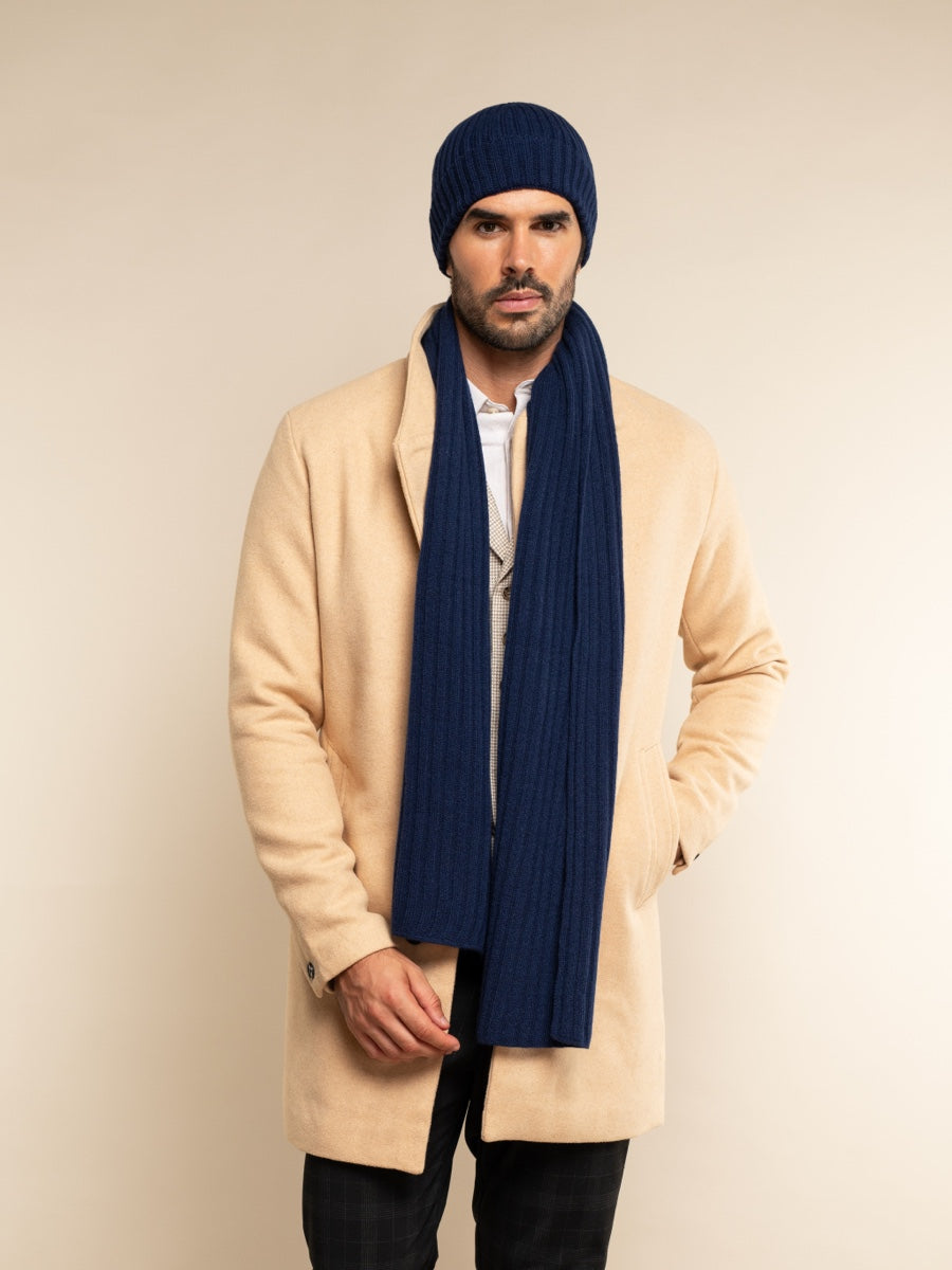 Napoli (navy blue) - 100% cashmere ribbed scarf (unisex) - Fratelli Orsini - Luxury Cashmere Scarf - Handmade in Italy - 11